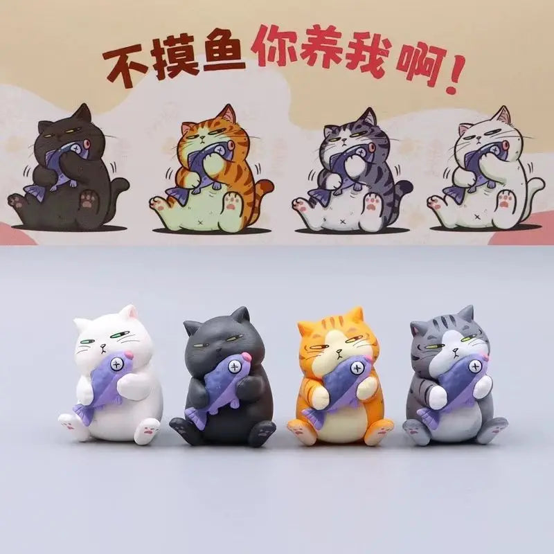 Chubby Cat Holding Fish Blind Box Figure