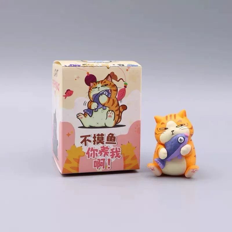 Chubby Cat Holding Fish Blind Box Figure