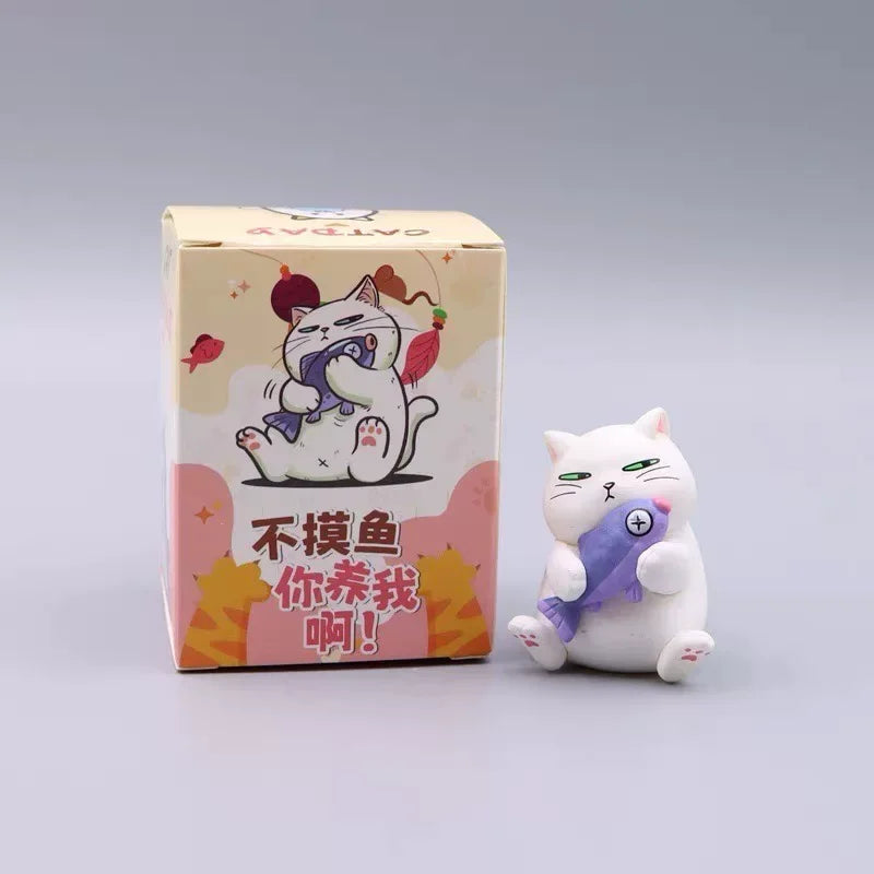 Chubby Cat Holding Fish Blind Box Figure