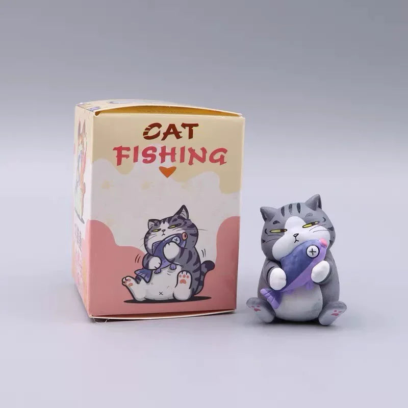 Chubby Cat Holding Fish Blind Box Figure