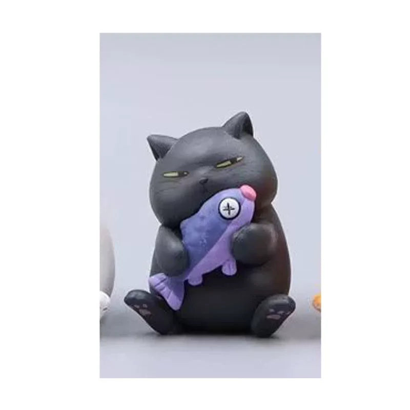 Chubby Cat Holding Fish Blind Box Figure